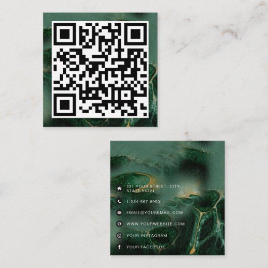 QR-Code Modernes Minimalistisches Business Emerald Quadratische Visitenkarte (Vorne/Hinten)