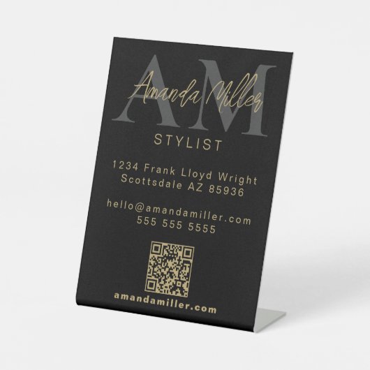 QR-Code Modernes Minimalistisches Monogramm Downlo Sockelschild (Vorderseite)