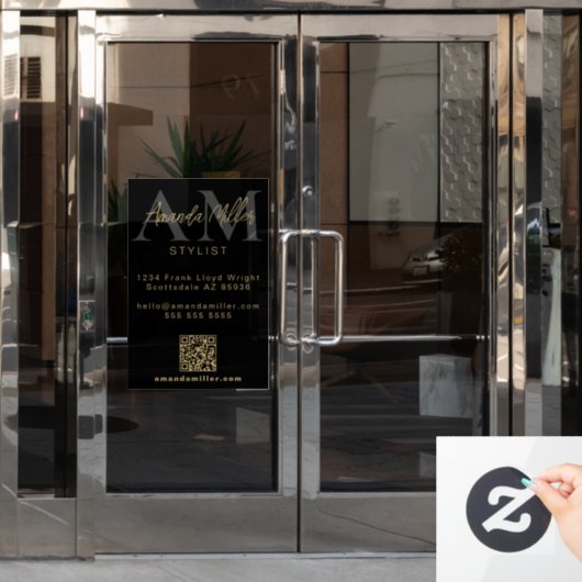 QR-Code Modernes Minimalistisches Monogramm Schwar Fensteraufkleber (Büro Tür)