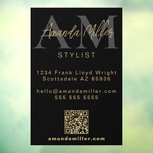 QR-Code Modernes Minimalistisches Monogramm Schwar Fensteraufkleber (Blatt 3)