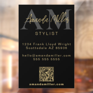 QR-Code Modernes Minimalistisches Monogramm Schwar Fensteraufkleber