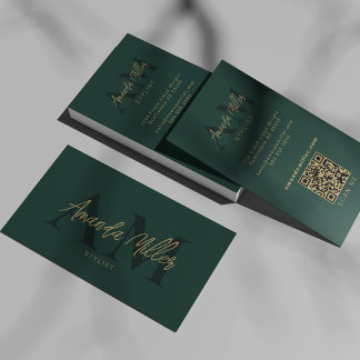 QR-Code Modernes Minimalistisches Monogramm Smarag Visitenkarte