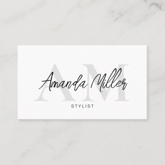 QR-Code Modernes Minimalistisches Monogramm Weißes Visitenkarte (Vorderseite)