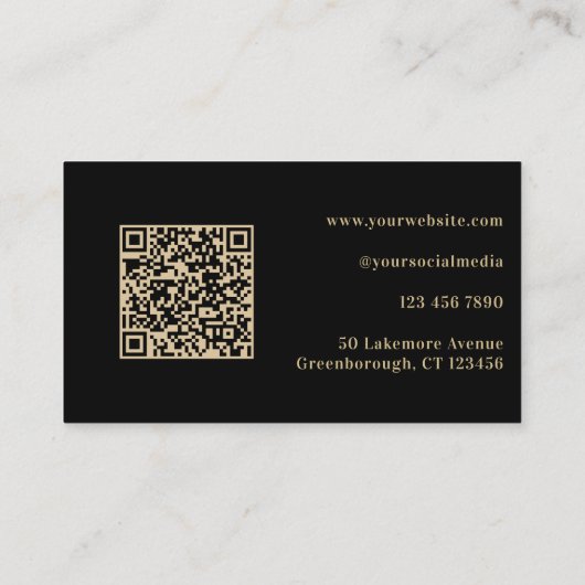 QR-Code Modernes Minimalistisches Schwarzes Gold Visitenkarte (Rückseite)