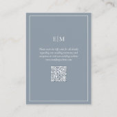 QR-Code Modernes Monogramm Dusty Blue Wedding Deta Begleitkarte (Rückseite)