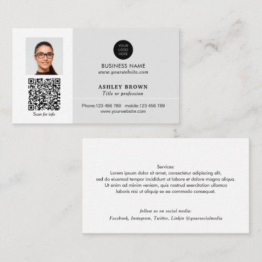 QR-Code Modernes Network Realtor Foto Visitenkarte (Vorne/Hinten)