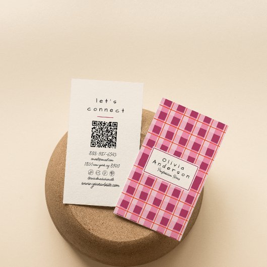 QR-Code Modernes rosa Geländetes Schreckliches Boh Visitenkarte