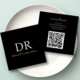 Qr-Code Modernes Schwarz-Gold-Anfangs-Monogramm Quadratische Visitenkarte
