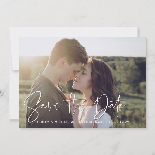 QR-Code Modernes Script-Foto Hochzeitsskripte spei Ankündigung (Vorderseite)