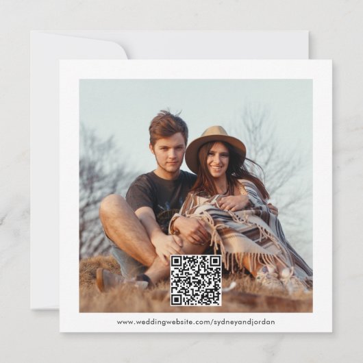 QR Code Modernes Skript Foto Overlay Square Hochze Save The Date (Rückseite)