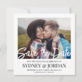 QR Code Modernes Skript Foto Overlay Square Hochze Save The Date (Vorderseite)