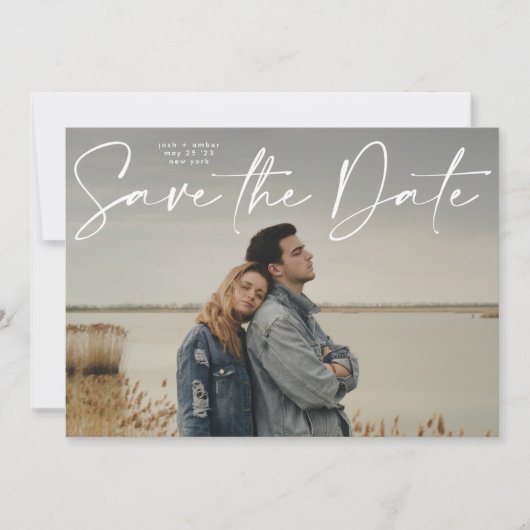 QR-Code Modernes Skript Save the Date Hochzeit Einladung (Vorderseite)