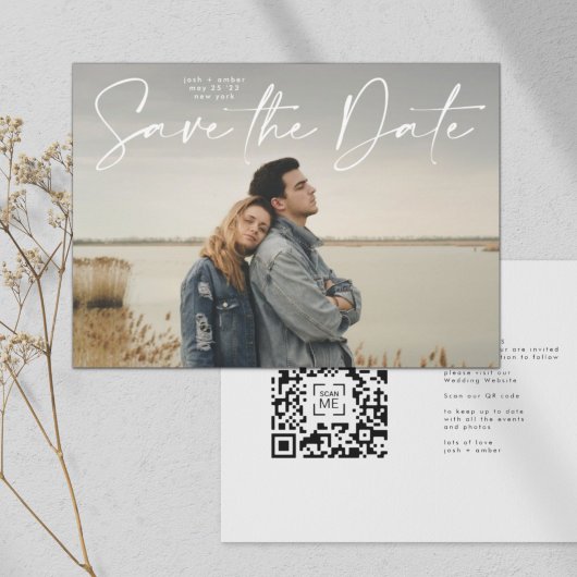 QR-Code Modernes Skript Save the Date Hochzeit Einladung