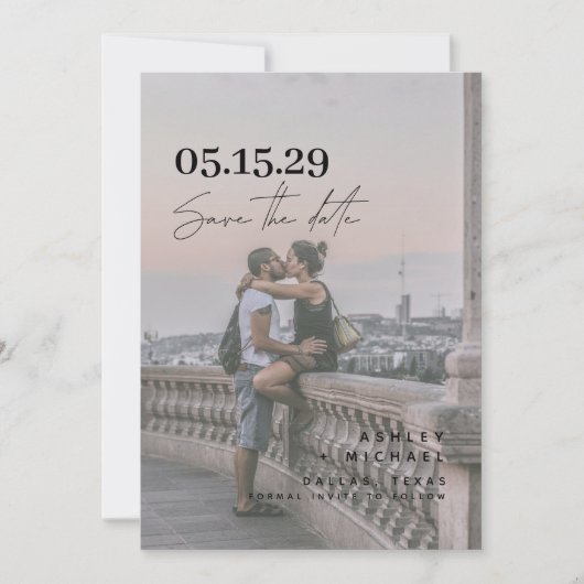 QR Code Modernes Vellum Overlay Script 4 Foto Save The Date (Vorderseite)
