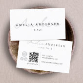 QR-Code Modernes, weißes Berufliches Script Visitenkarte