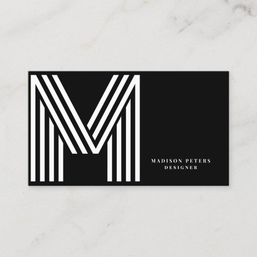 QR-Code Modernstes, solides, schwarzes Monogramm Visitenkarte (Vorderseite)