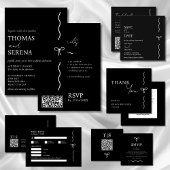 QR Code Monochrome Schwarz-Weiß-Budget Hochzeit Einladung