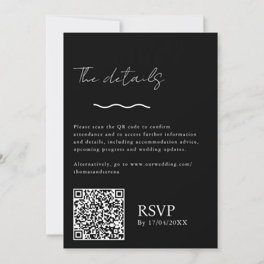 QR Code Monochrome Schwarz-Weiß-Budget Hochzeit Einladung (Rückseite)