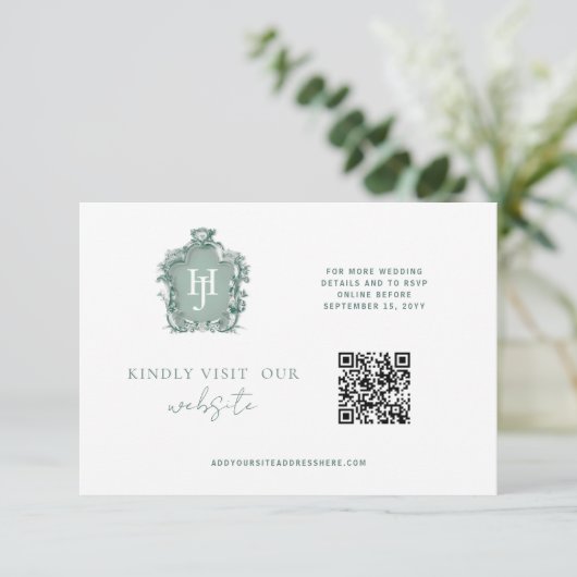 QR-Code Monogram Blue, Green Timeless UAWG Online Begleitkarte (Stehend Vorderseite)