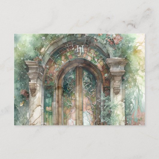 QR-Code Monogram Earthy Green Timeless UAWG Online Begleitkarte (Rückseite)