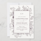 QR Code Monogram Elegant Lila Blumenhochzeit Einladung (Vorderseite)