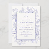 QR Code Monogram Elegante Lavender Floral Wedding Einladung (Vorderseite)