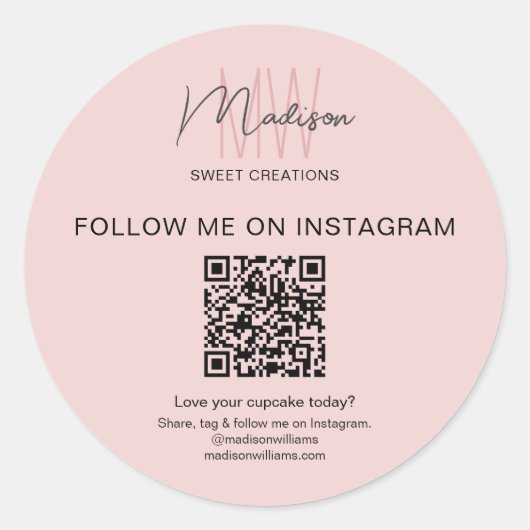 QR-Code Monogram Logo Pink Bakery Business Sticker (Vorderseite)