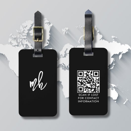 QR-Code Monogram Minimal Schwarz/Weiß Gepäckanhänger