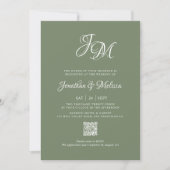 QR Code Monogram Script Sage Green Foto Hochzeit Einladung (Vorderseite)