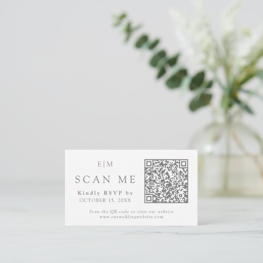 QR Code Monogram Website Wedding RSVP Begleitkarte (Stehend Vorderseite)