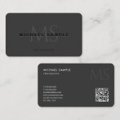 QR-Code Monogramm erste Vorlage Elegant Schwarz Visitenkarte (Vorne/Hinten)