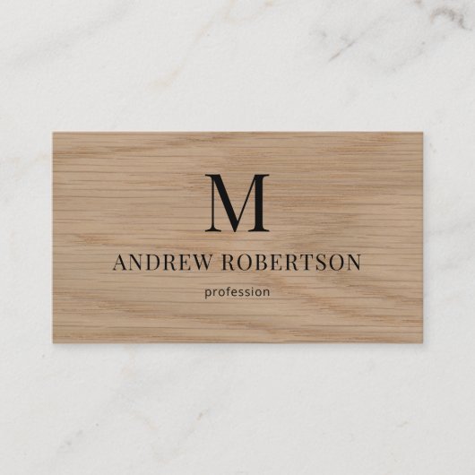 QR-Code Monogramm Holzmuster Visitenkarte (Vorderseite)