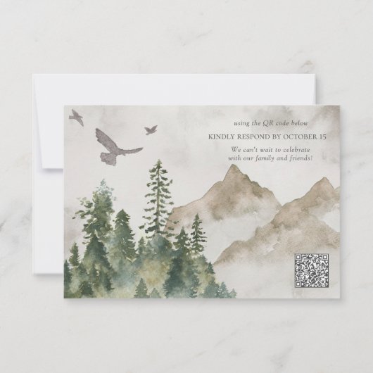 QR Code Mountain Forest Rustic Woods Wedding RSVP (Rückseite)