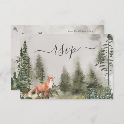 QR Code Mountain Forest Rustic Woods Wedding RSVP (Vorne/Hinten)