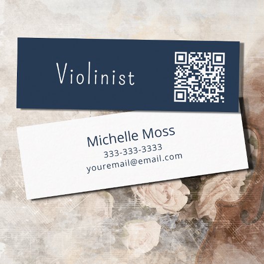 QR-Code Music Minimalistisch Violinist Blue Mini Visitenkarte