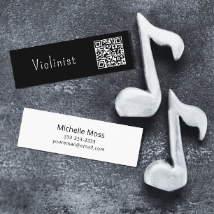 QR-Code Music Minimalistisch Violinist Schwarz-wei Mini Visitenkarte