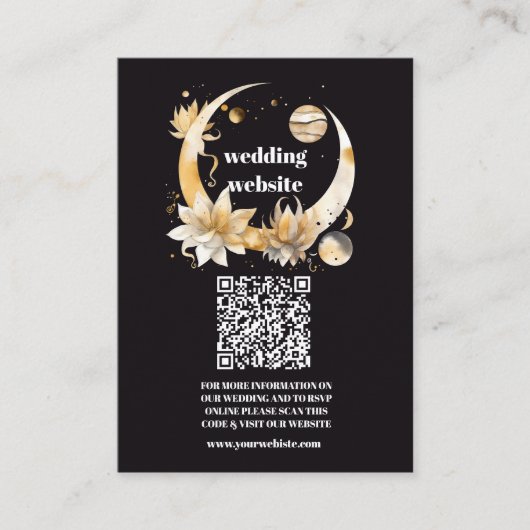 qr code Mystical Black Gold Celestial Wedding Begleitkarte (Vorderseite)