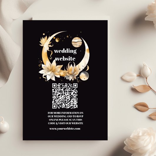 qr code Mystical Black Gold Celestial Wedding Begleitkarte