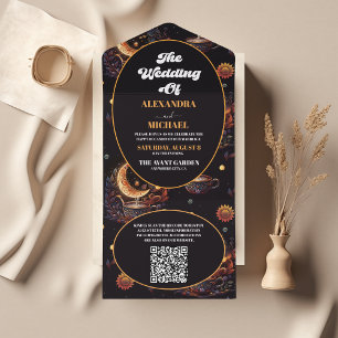 QR-Code Mystisch Schwarz Gold Himmlische Hochzeit All In One Einladung