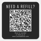 QR Code Nachfüllung Schwarz Quadratischer Aufkleber (Vorderseite)