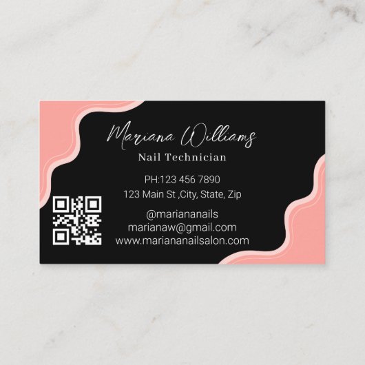 qr-Code Nägel Künstler Technik schwarz pink stilvo Visitenkarte (Rückseite)