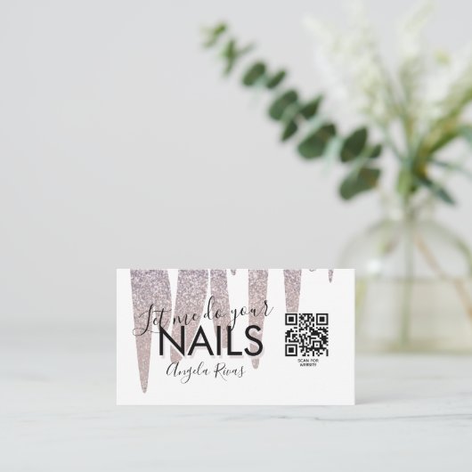 QR CODE Nägel Salon Blush Pink Glitzer Drift Visitenkarte (Stehend Vorderseite)