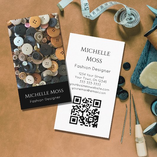 QR-Code Nähen Fashion Designer-Schaltflächen Schwa Visitenkarte