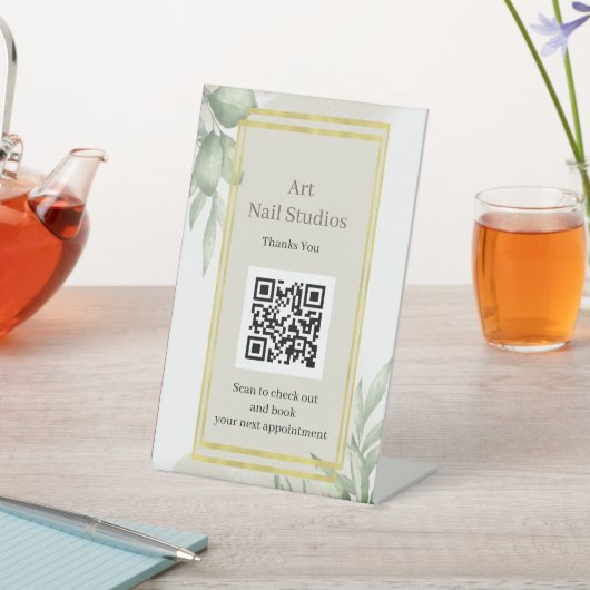 QR Code Nail Artist Eucalyptus Watercolor  Sockelschild (In SItu)