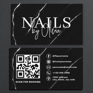 QR Code Nail Specialist Artist Black Silver Marmor Visitenkarte