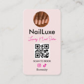 QR Code Nail Technician Blush Pink Photo Visitenkarte (Vorderseite)