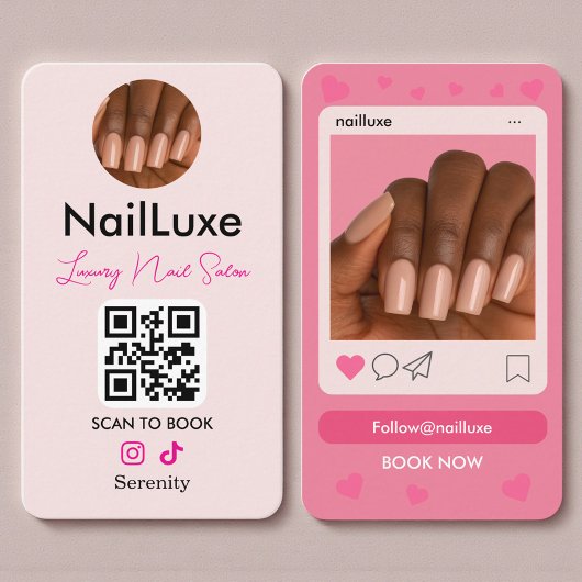 QR Code Nail Technician Blush Pink Photo Visitenkarte