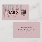 QR CODE Nails Salat Zitat Rosa Glitzer Tropfen Visitenkarte (Vorne/Hinten)