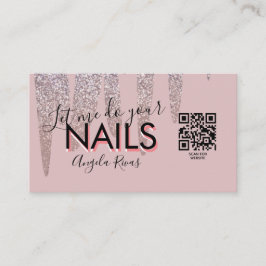 QR CODE Nails Salat Zitat Rosa Glitzer Tropfen Visitenkarte