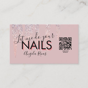 QR CODE Nails Salat Zitat Rosa Glitzer Tropfen Visitenkarte
